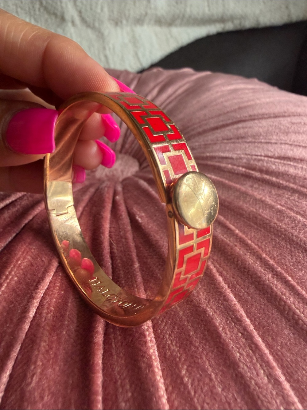 Red and Gold Halcyon Days Geometric Enamel Bangle